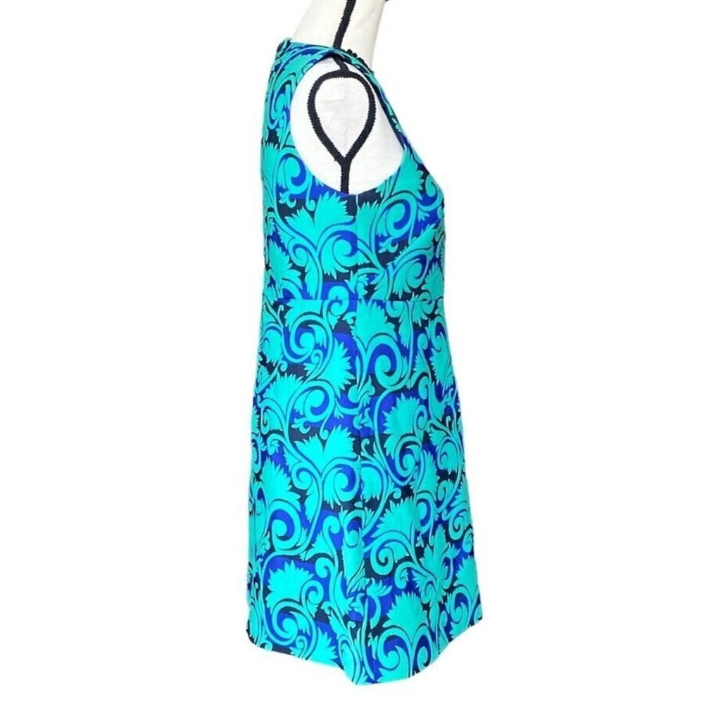 Stunning‎ Sleeveless Beaded Collar Dress Bold Blue Teal Print A-Line Women 4 - Picture 3 of 15